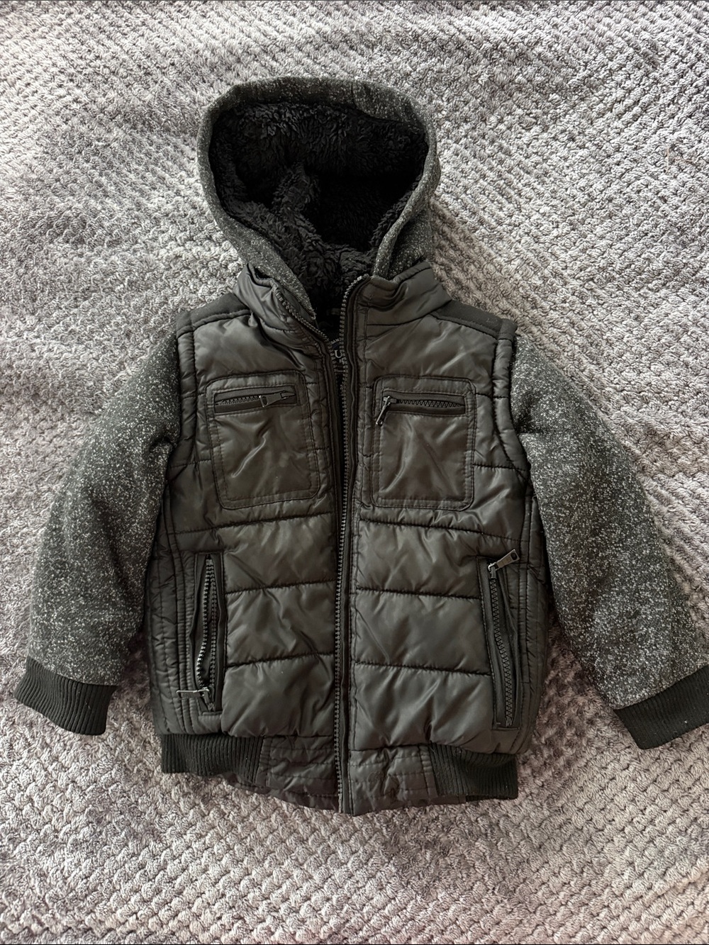 Nordstrom Urban Republic Black and Grey Quilted Hooded Puffer Jacket